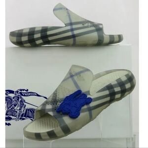 Burberry Gray Plaid Slide Sandals